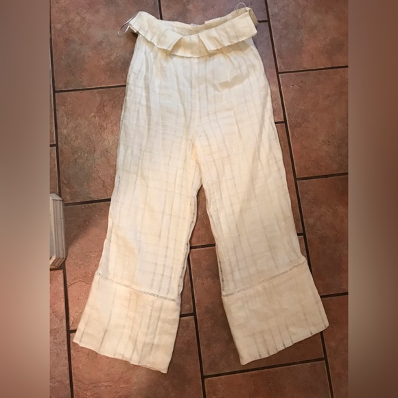 Cult Gaia elle grid straight leg linen pant flare hidden zip - Picture 5 of 7